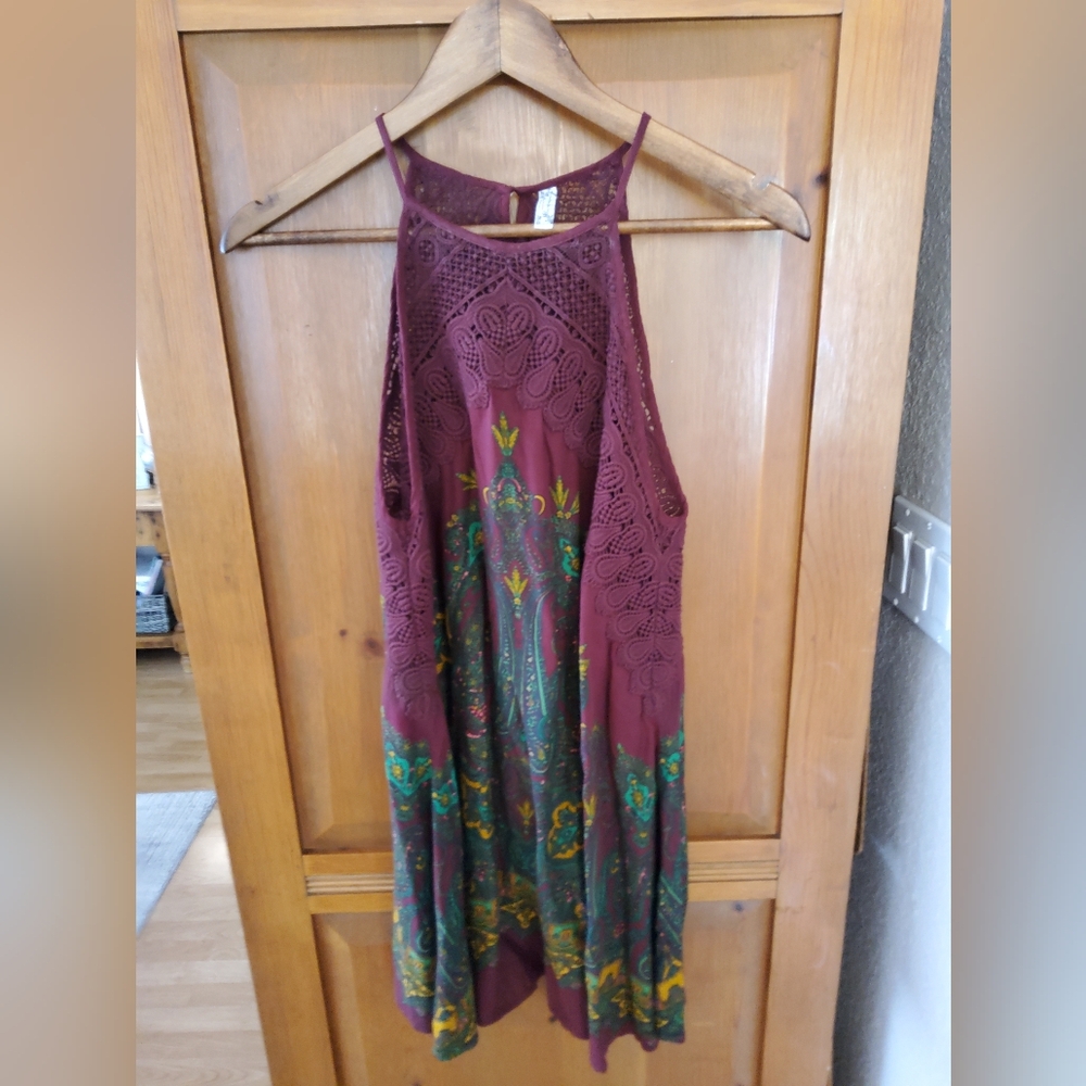 Free People Burgundy and Green Midi Dress